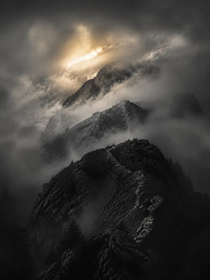 Misty mountain range